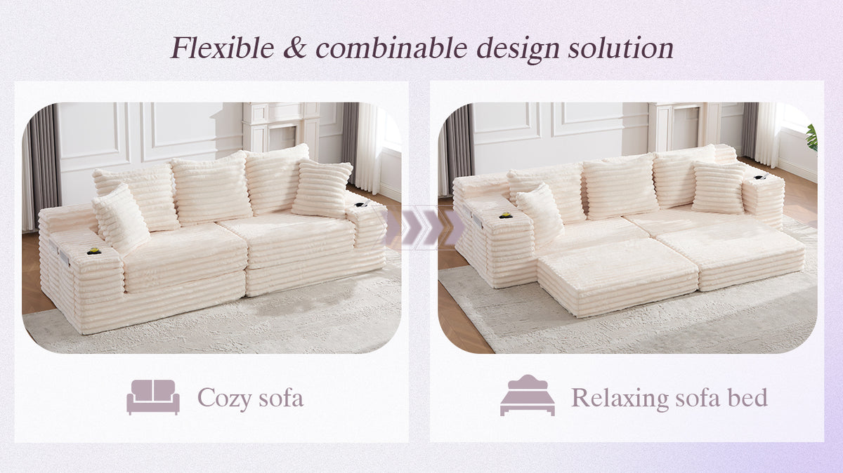 Beige Corduroy Sofa Bed — detail 23