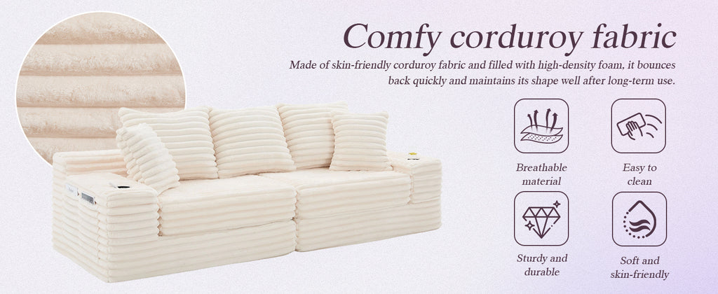 Beige Corduroy Sofa Bed — detail 25