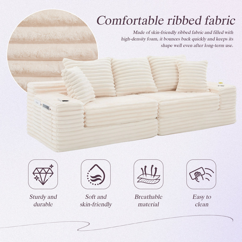Beige Corduroy Sofa Bed — detail 5