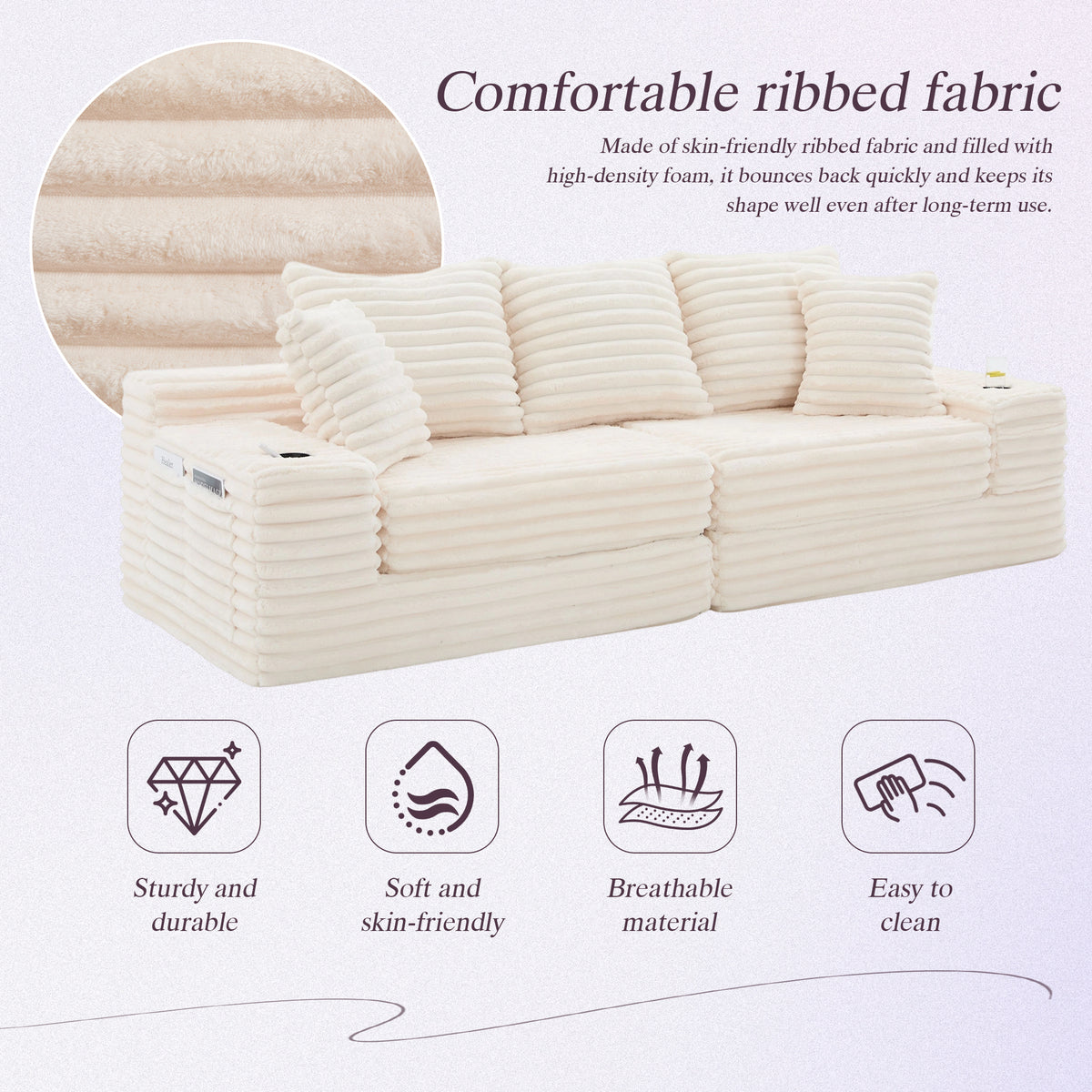 Beige Corduroy Sofa Bed — detail 5