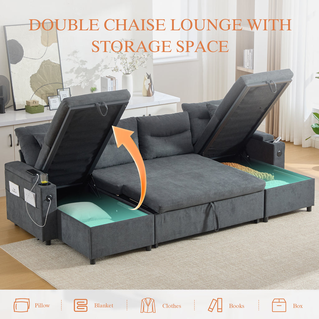Dark Grey Oversized Chenille Chaise Lounge with Pillows — detail 5