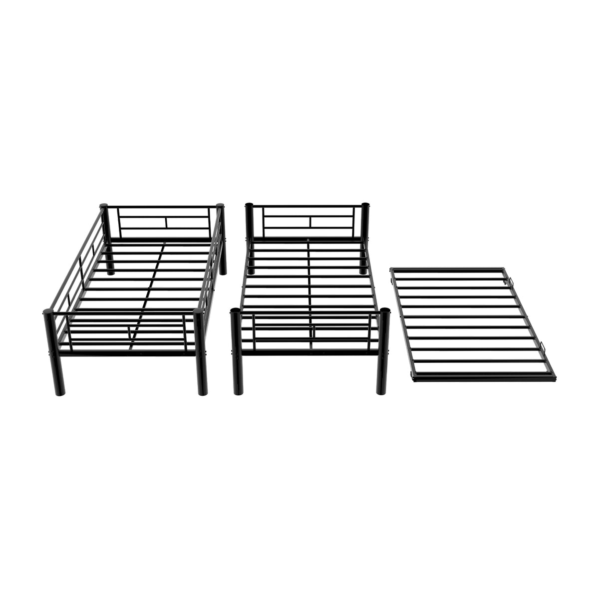 Black Metal Bunk Bed with Pull-Out Trundle – 90 × 190 cm — detail 22