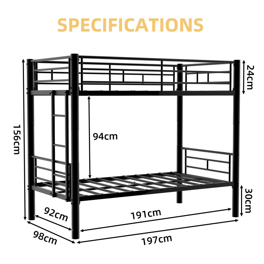Black Convertible Metal Bunk Bed – 90 × 190 cm — detail 12