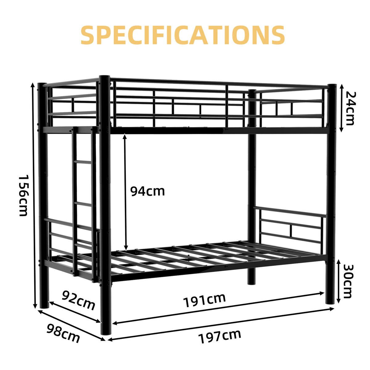 Black Convertible Metal Bunk Bed – 90 × 190 cm — detail 12