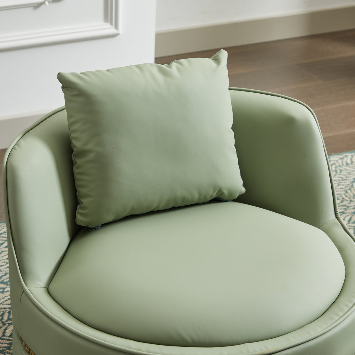 Green Faux Leather 360° Swivel Barrel Chair — detail 7