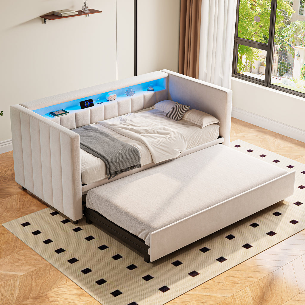 Beige Velvet Sofa Bed — detail 6