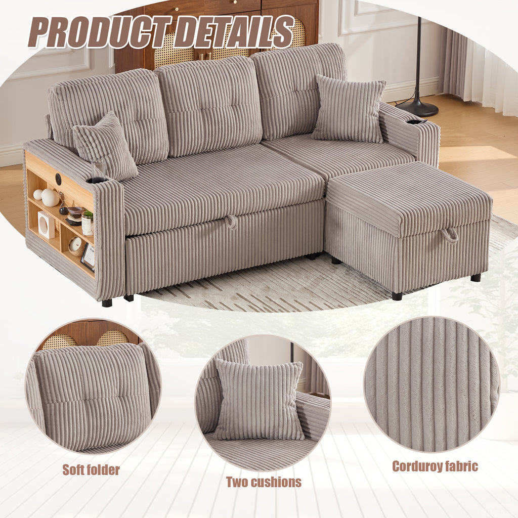 Light Grey Corduroy Sofa Bed — detail 6