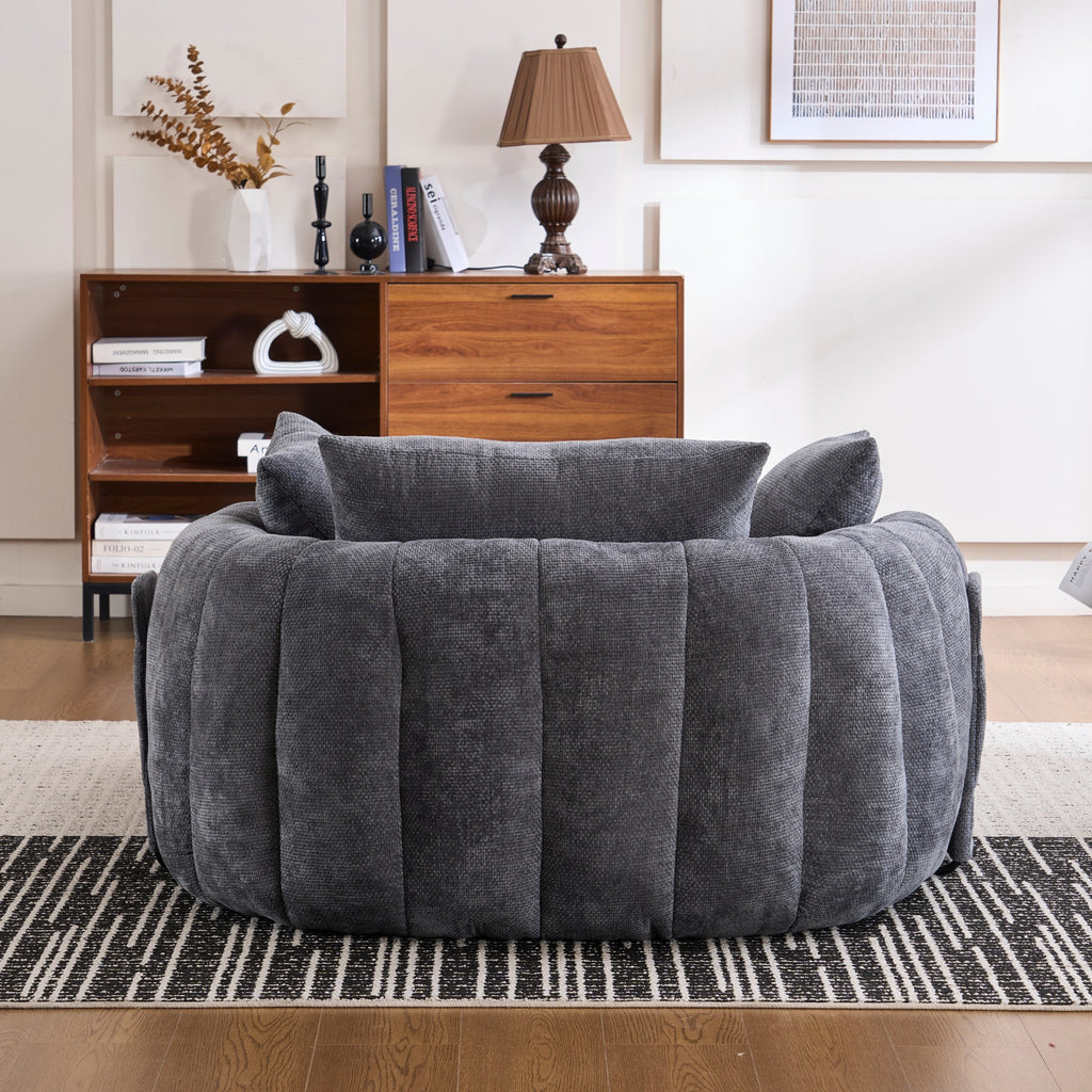Grey Oversized Chenille Chaise Lounge with Pillows — detail 8