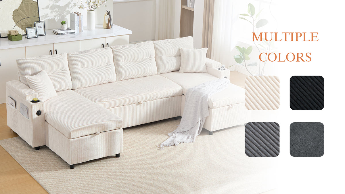 Beige Oversized Chenille Chaise Lounge with Pillows — detail 22