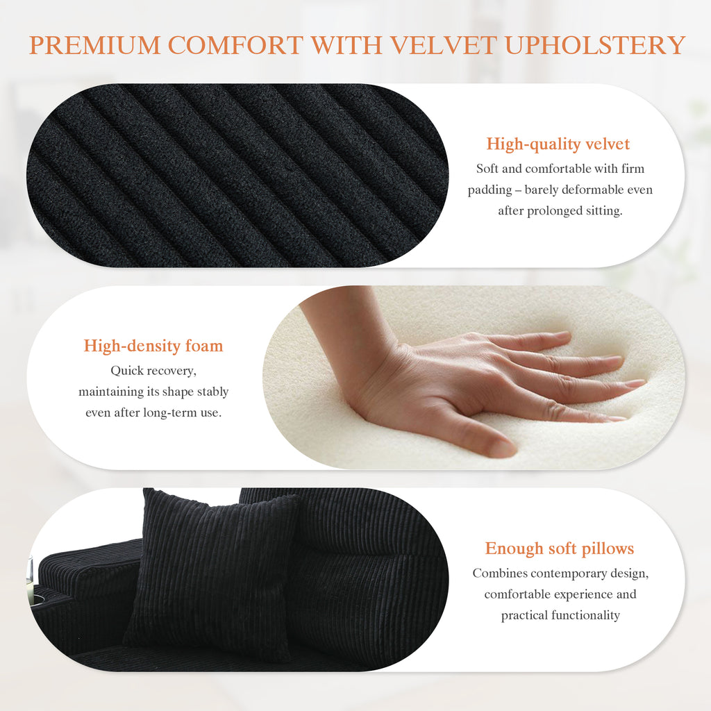 Black Oversized Chenille Chaise Lounge with Pillows — detail 8