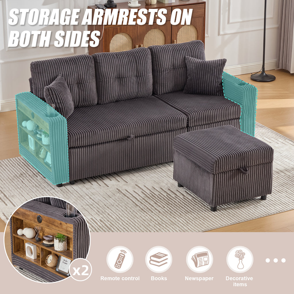 Dark Grey Corduroy Sofa Bed — detail 4
