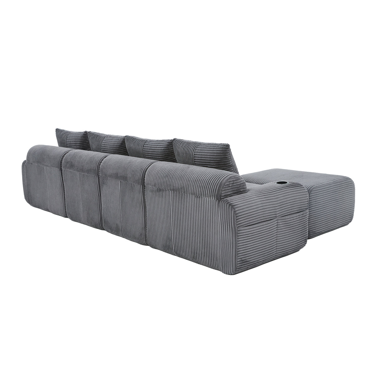 Dark Grey Corduroy 4-Seater Modular Sofa with Two Ottomans — detail 24