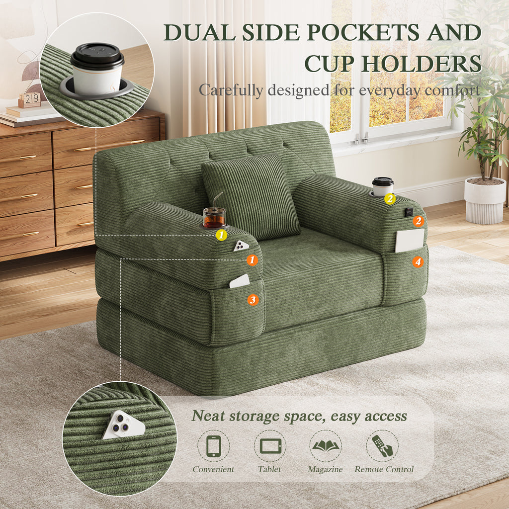 Green Corduroy Sleeper Chair — detail 7