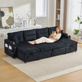 Black Oversized Chenille Chaise Lounge with Pillows — product view