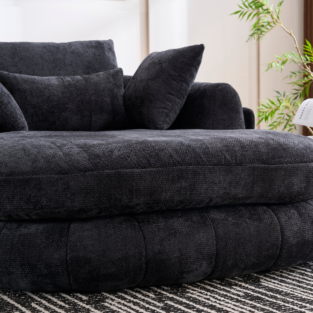 Black Oversized Chenille Chaise Lounge with Pillows — detail 2