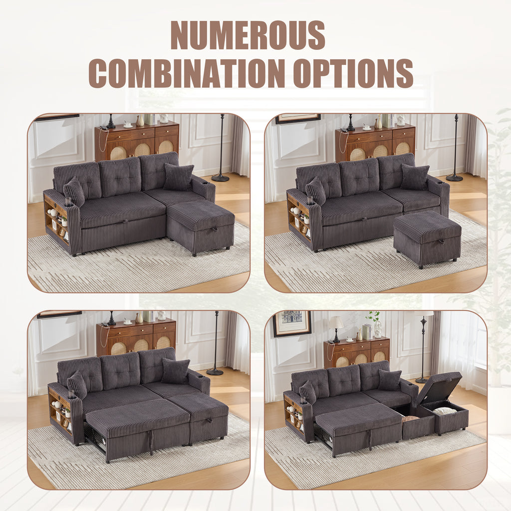 Dark Grey Corduroy Sofa Bed — detail 10