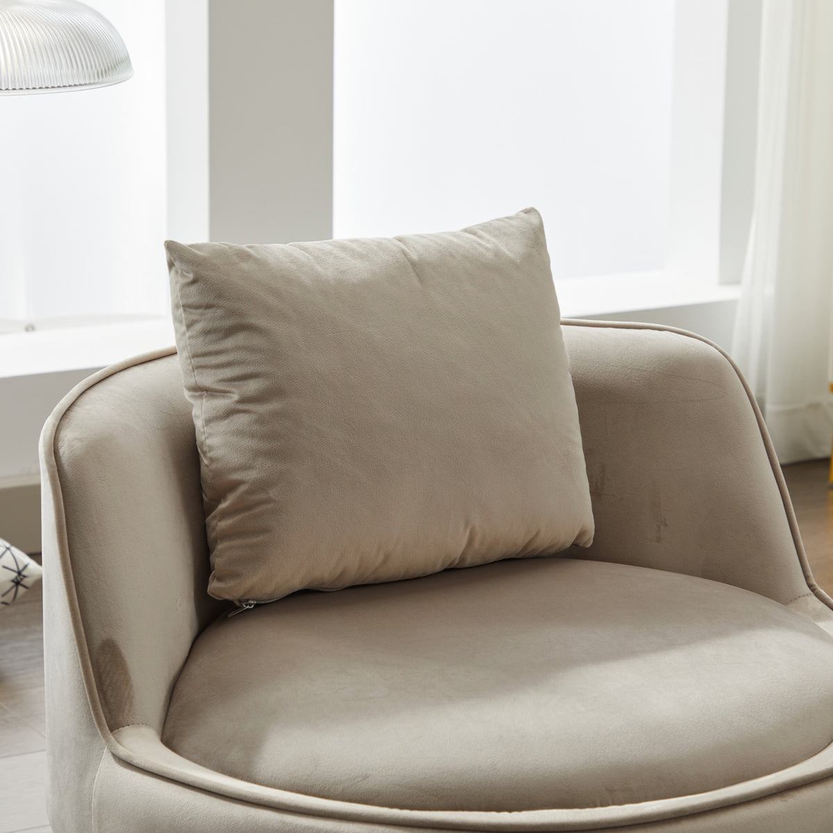 Taupe Velvet 360° Swivel Barrel Chair — detail 3