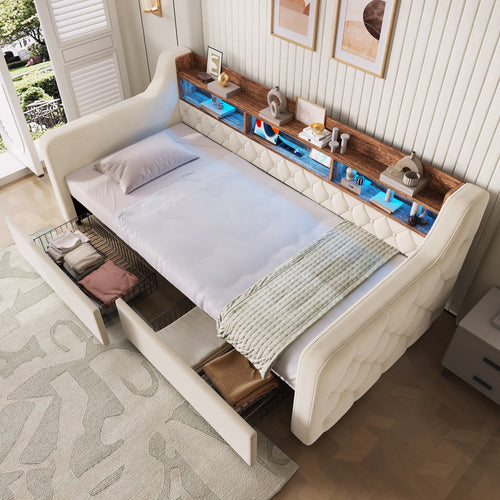 Beige Velvet Storage Bed Frame – 90 × 190 cm — product view