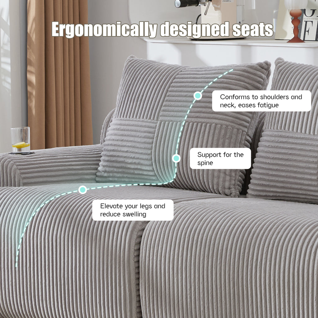 Light Grey Corduroy 2-Seater Modular Sofa — detail 3