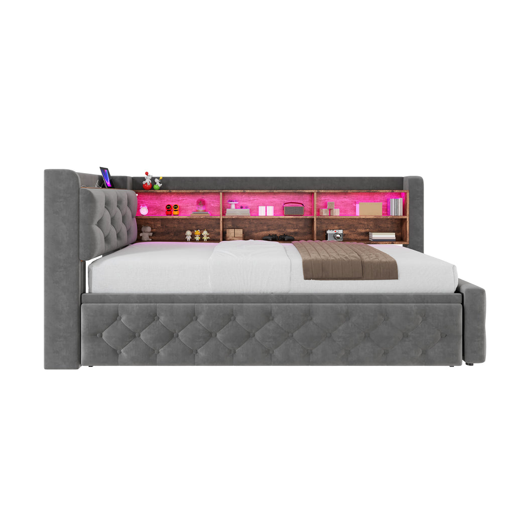 Dark Grey Velvet Storage Bed Frame – 90 × 190 cm — detail 10