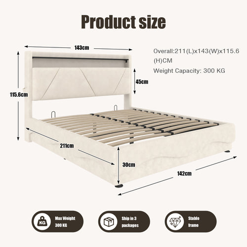 Beige Velvet Storage Bed Frame – 135 × 190 cm — detail 2