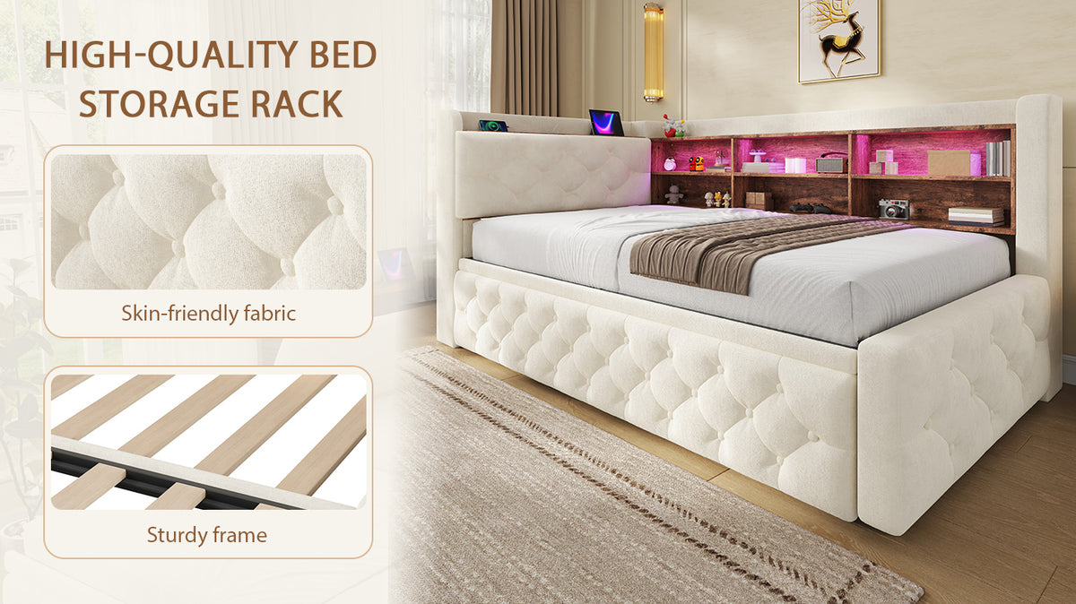 Beige Velvet Storage Bed Frame – 90 × 190 cm — detail 10