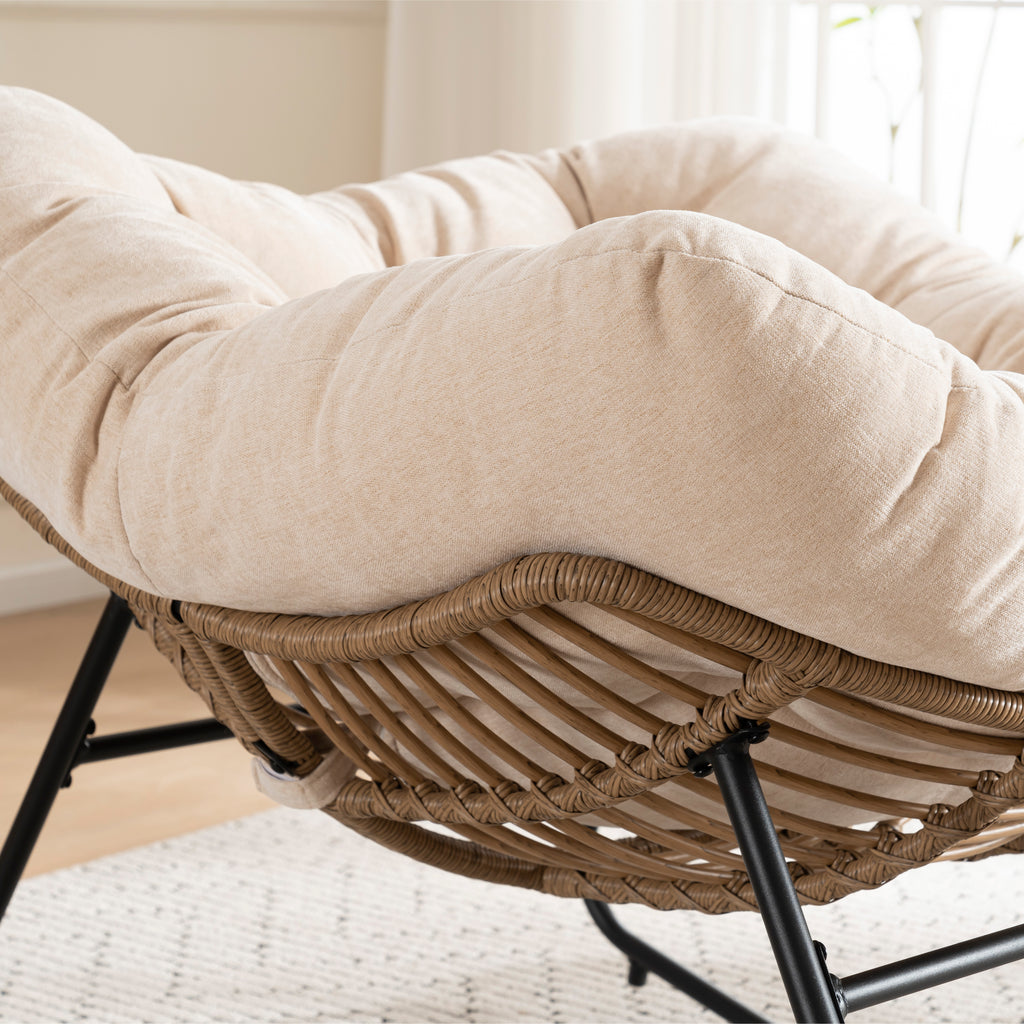 Beige Oversized Rattan Rocking Chair with Cushion — detail 3