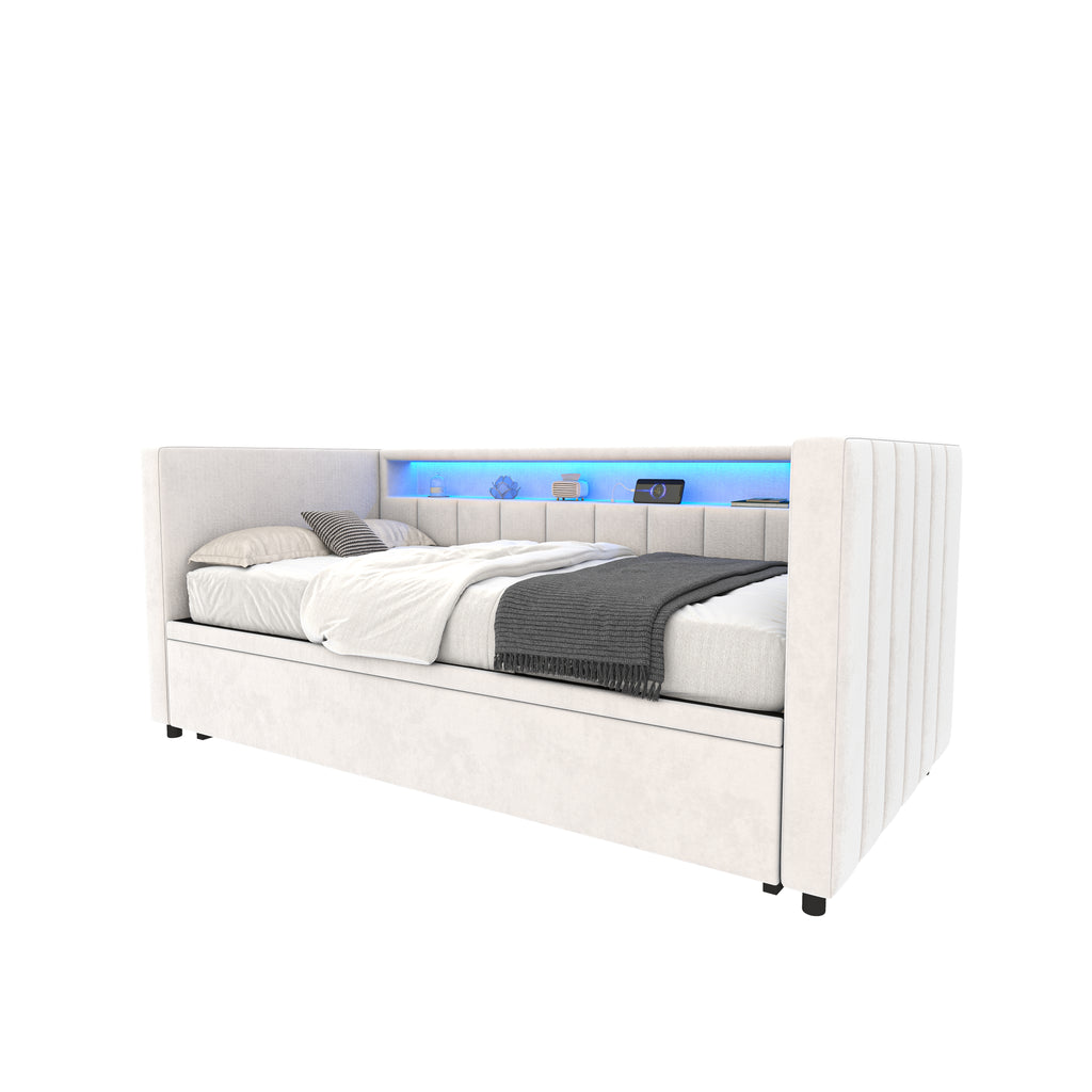 Beige Velvet Sofa Bed — detail 17