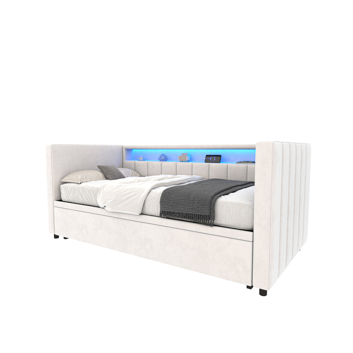 Beige Velvet Sofa Bed — detail 17