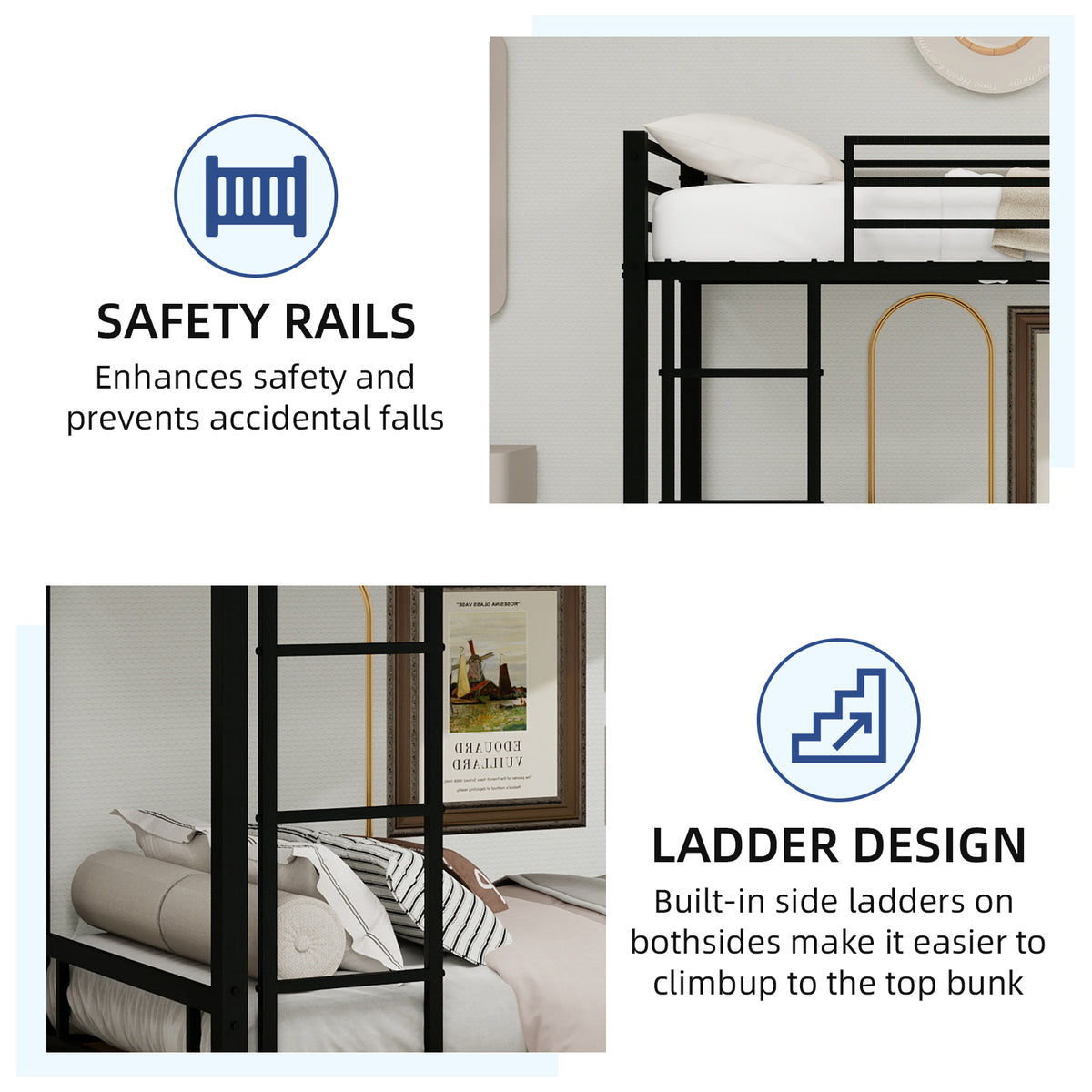 Black Metal Bunk Bed – 90 × 190 cm — detail 6