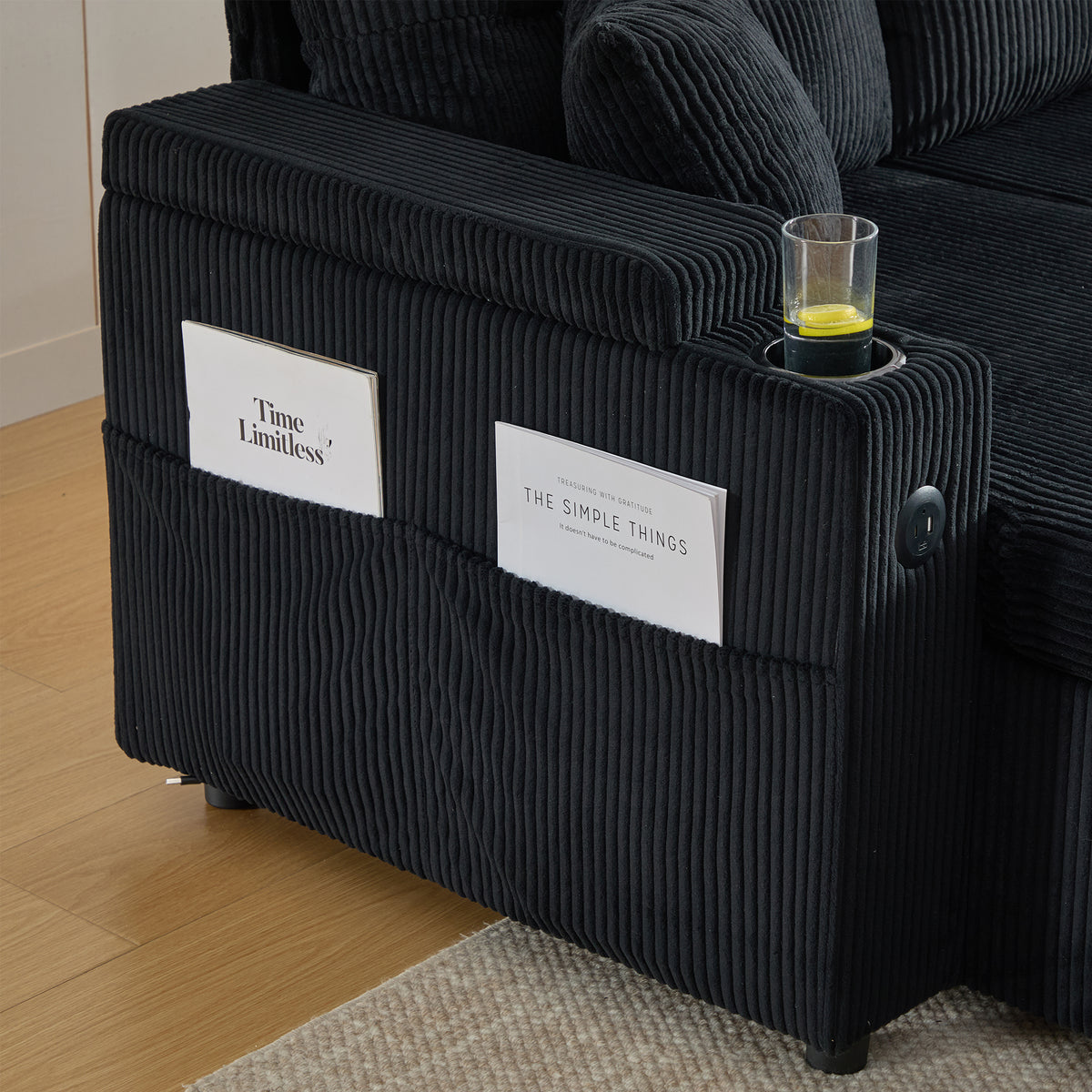 Black Oversized Chenille Chaise Lounge with Pillows — detail 18