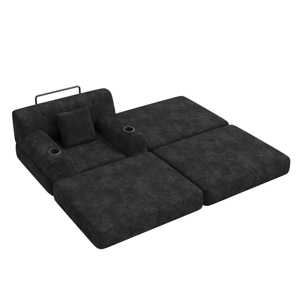 Black Corduroy Sleeper Chair with Ottoman — detail 11