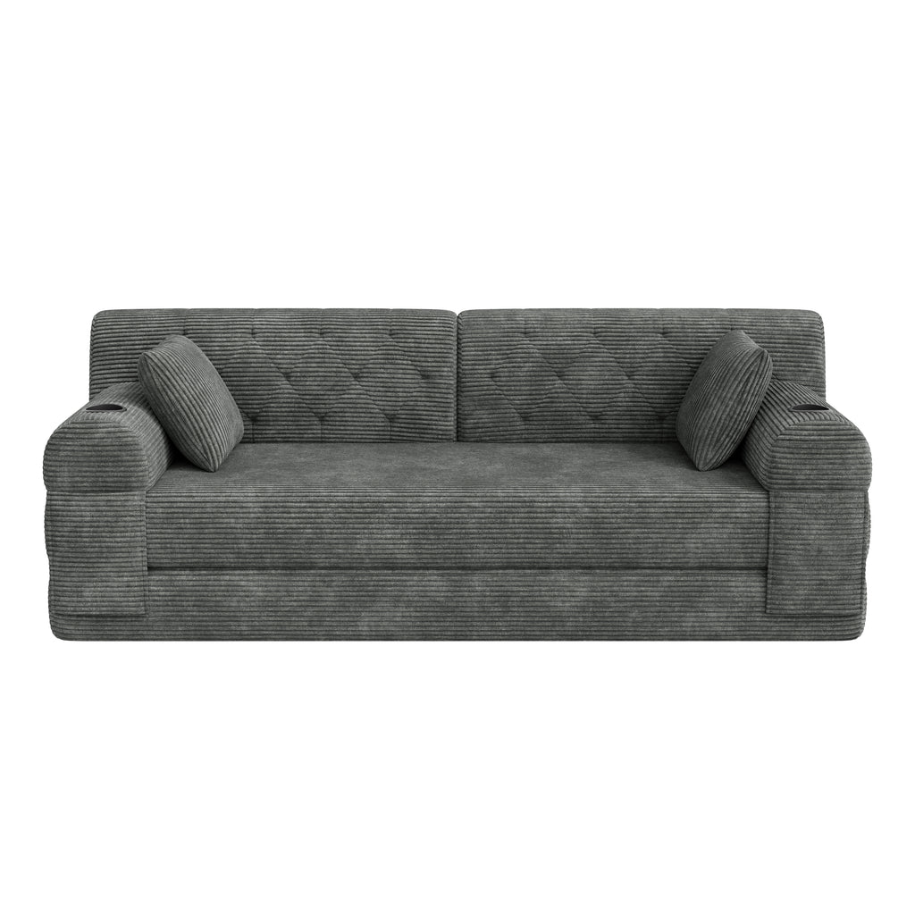 Dark Grey Corduroy 3-Seater Sofa Bed — detail 10