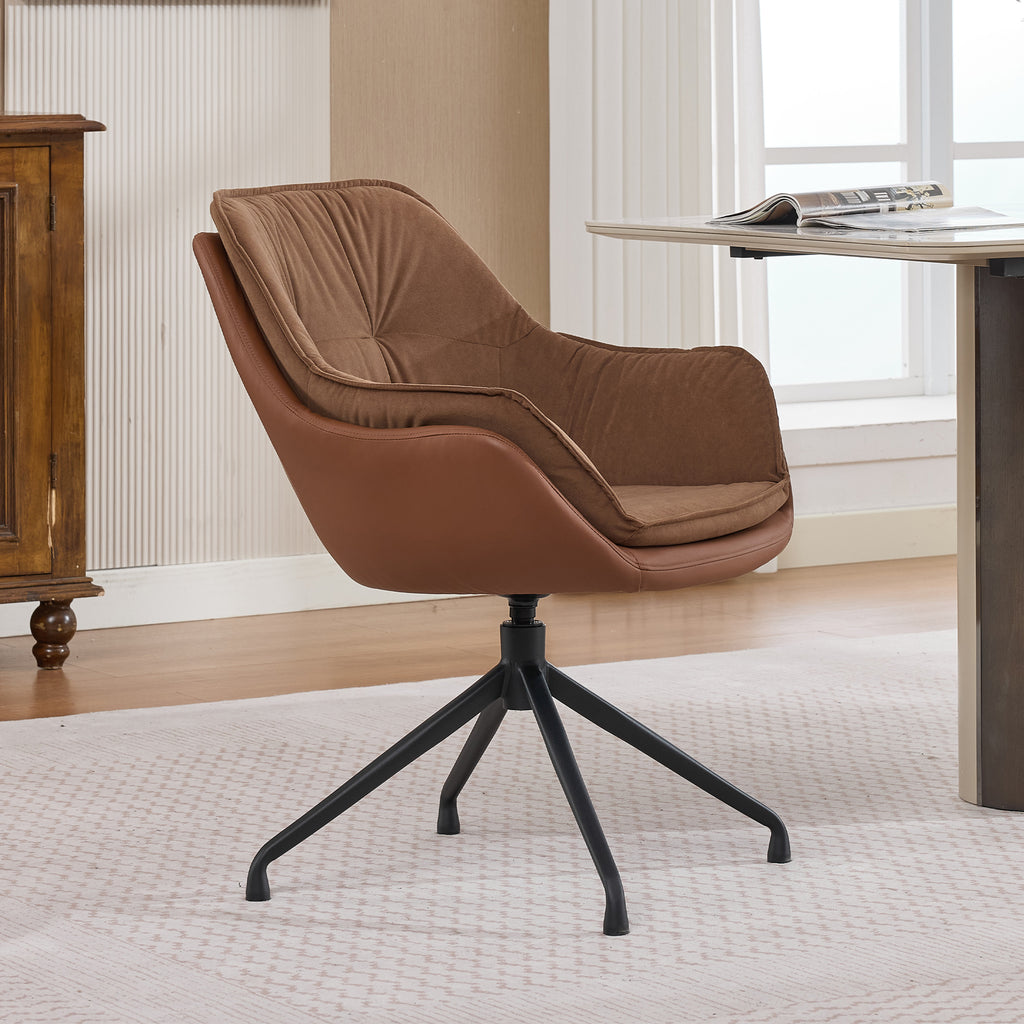 Brown Faux Leather Swivel Accent Chair with Auto-Return — detail 2