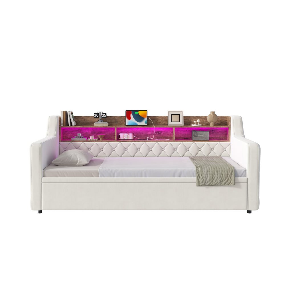 Beige Velvet Sofa Bed — detail 11