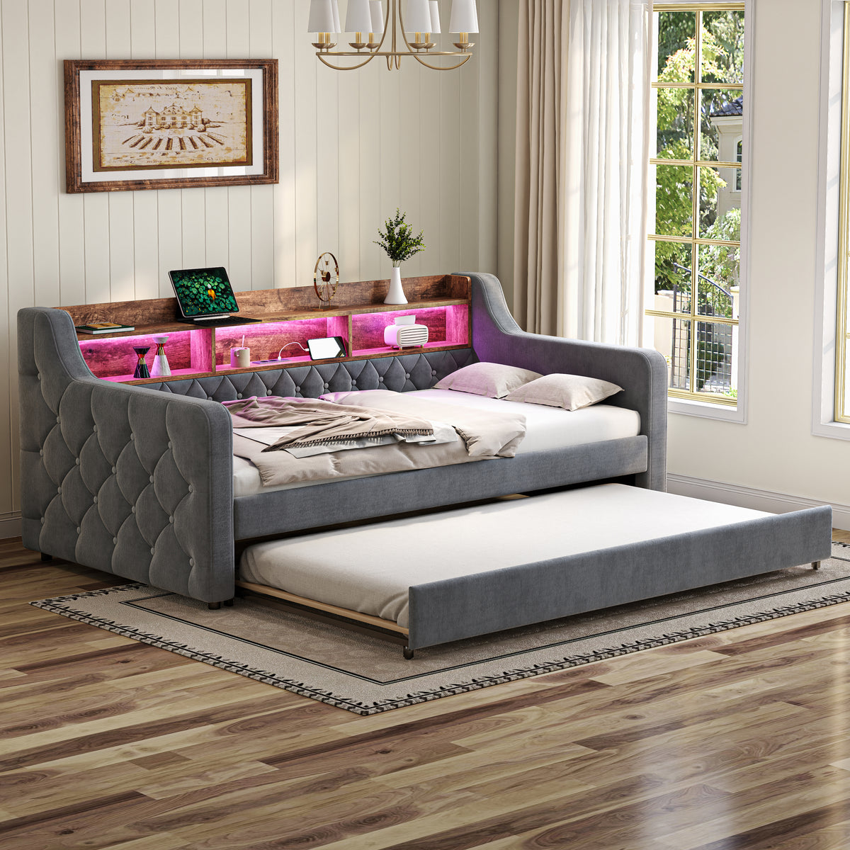Dark Grey Velvet Sofa Bed — detail 9