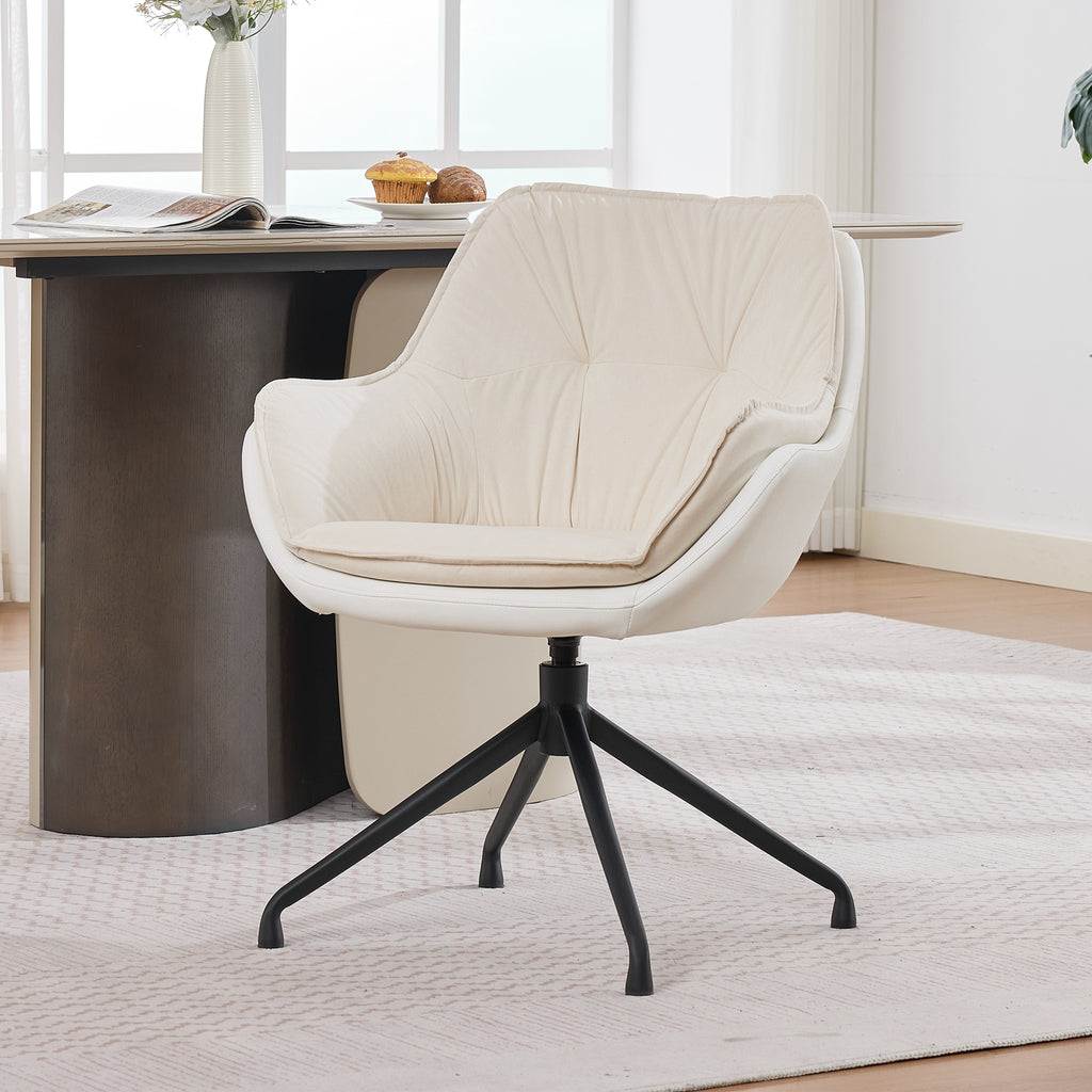 White Faux Leather Swivel Accent Chair with Auto-Return — detail 7