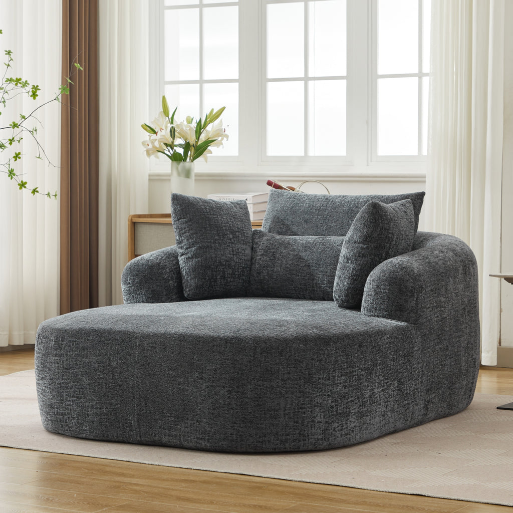 Grey Oversized Chenille Chaise Lounge with Pillows — detail 7