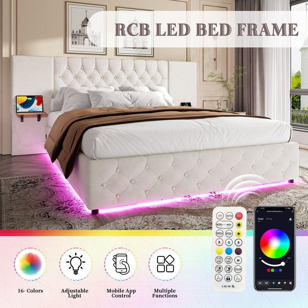 Beige Velvet Storage Bed Frame – 135 × 190 cm — detail 4