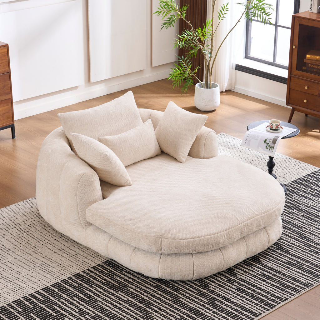 White Oversized Chenille Chaise Lounge with Pillows — detail 12
