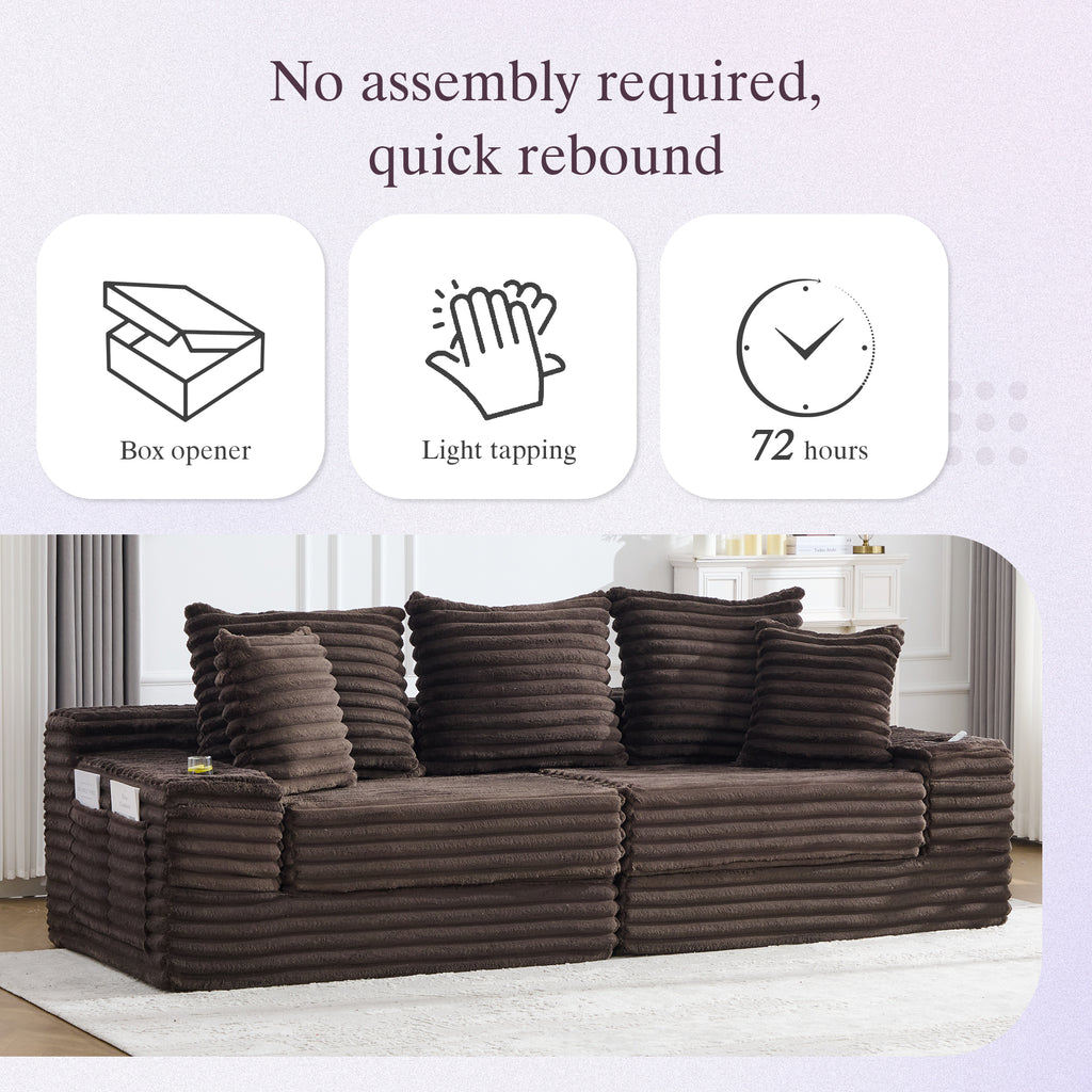 Coffee Corduroy Sofa Bed — detail 8