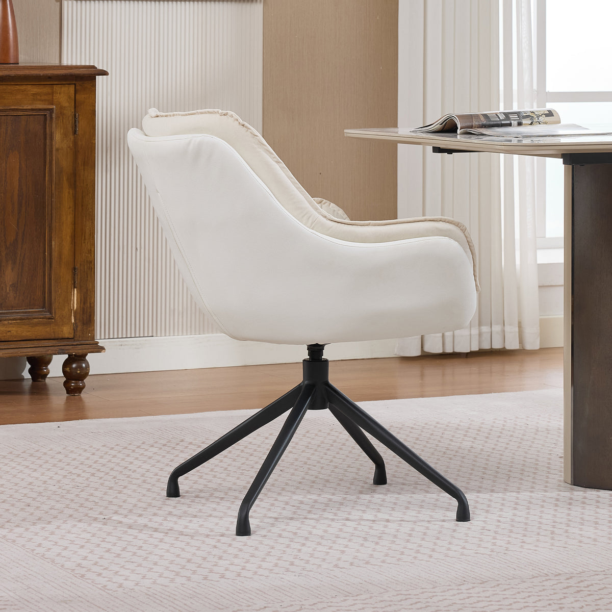 White Faux Leather Swivel Accent Chair with Auto-Return — detail 9