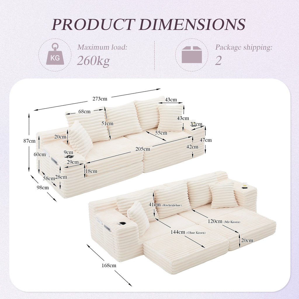 Beige Corduroy Sofa Bed — detail 2
