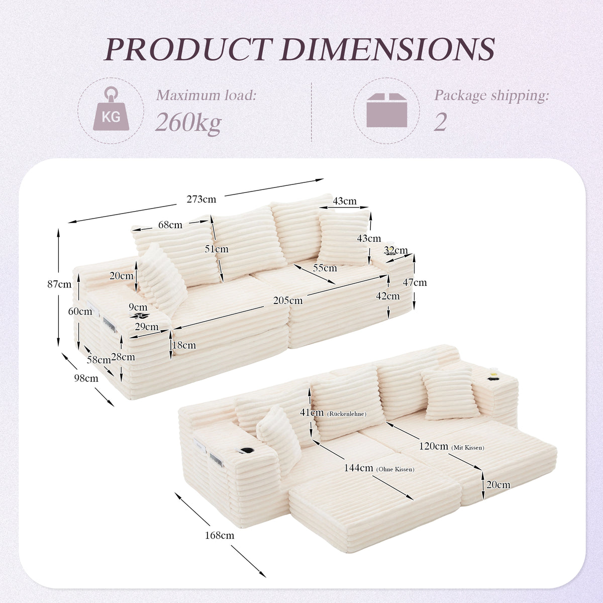 Beige Corduroy Sofa Bed — detail 2