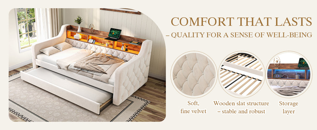 Beige Velvet Sofa Bed — detail 13