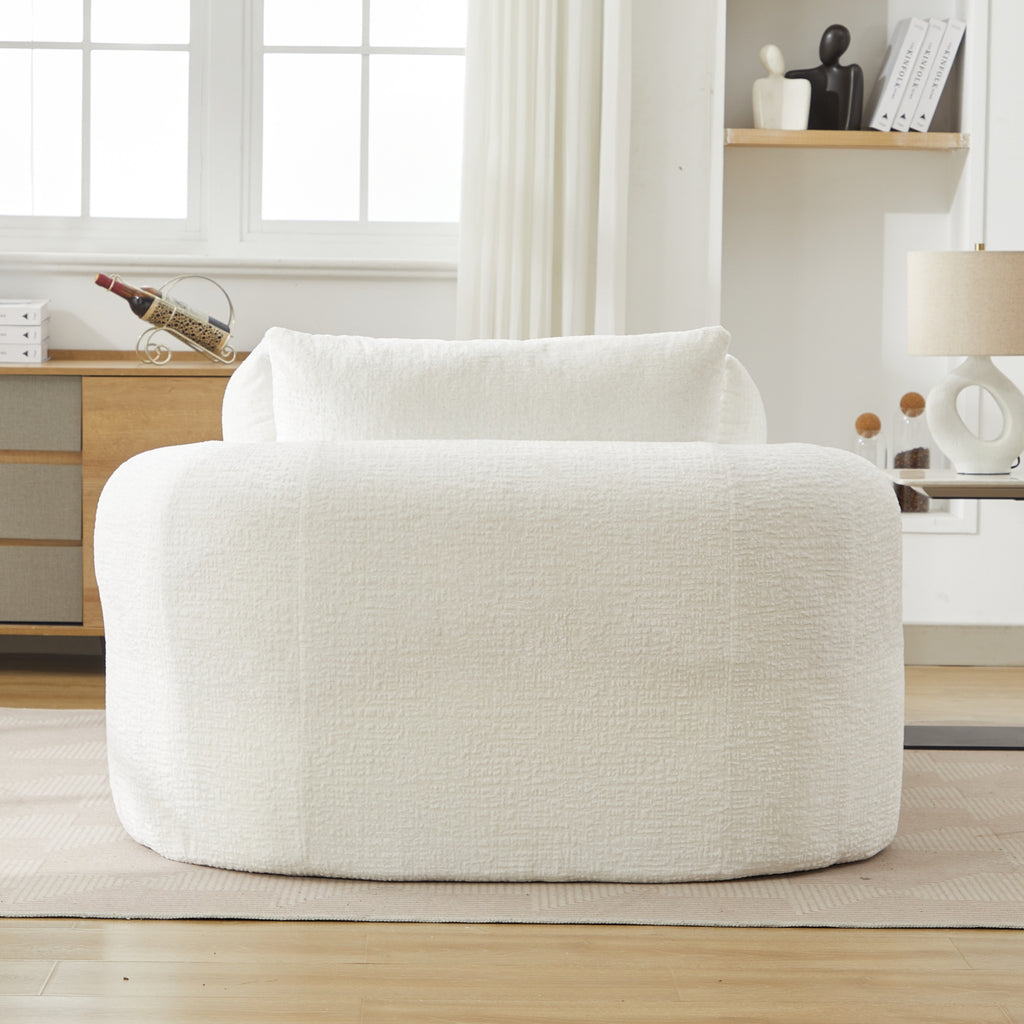 White Oversized Chenille Chaise Lounge with Pillows — detail 3