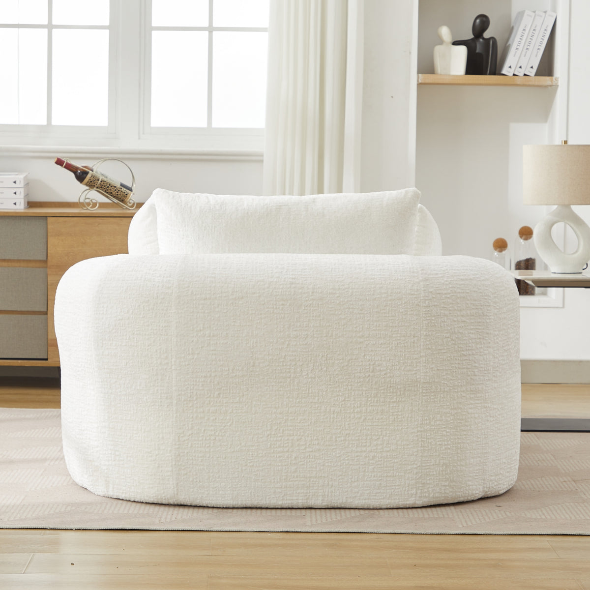 White Oversized Chenille Chaise Lounge with Pillows — detail 3