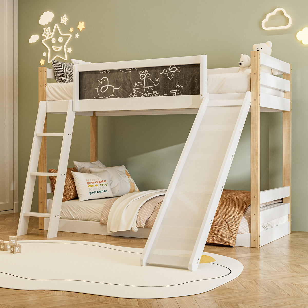 Wooden High Sleeper Bed with Slide and Storage Stairs – 90 × 190 cm — product view