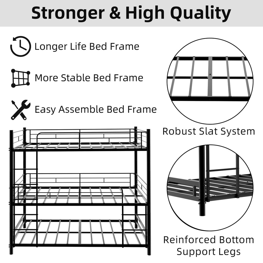 Black Triple Metal Bunk Bed – 90 × 190 cm — detail 5