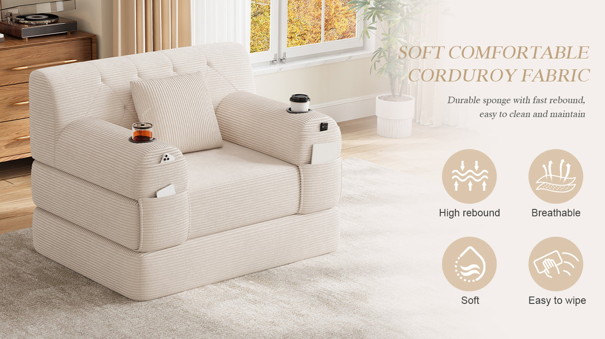 Beige Corduroy Sleeper Chair — detail 9